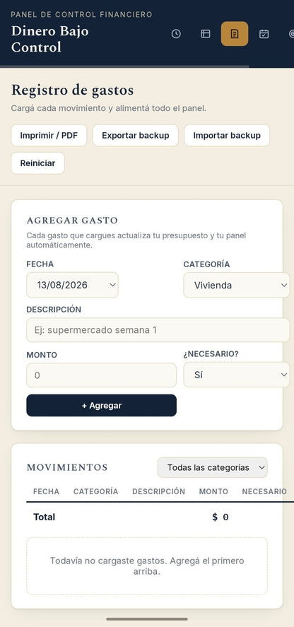 Dinero Bajo Control 30D — Panel Financiero Interactivo - Digitalventas