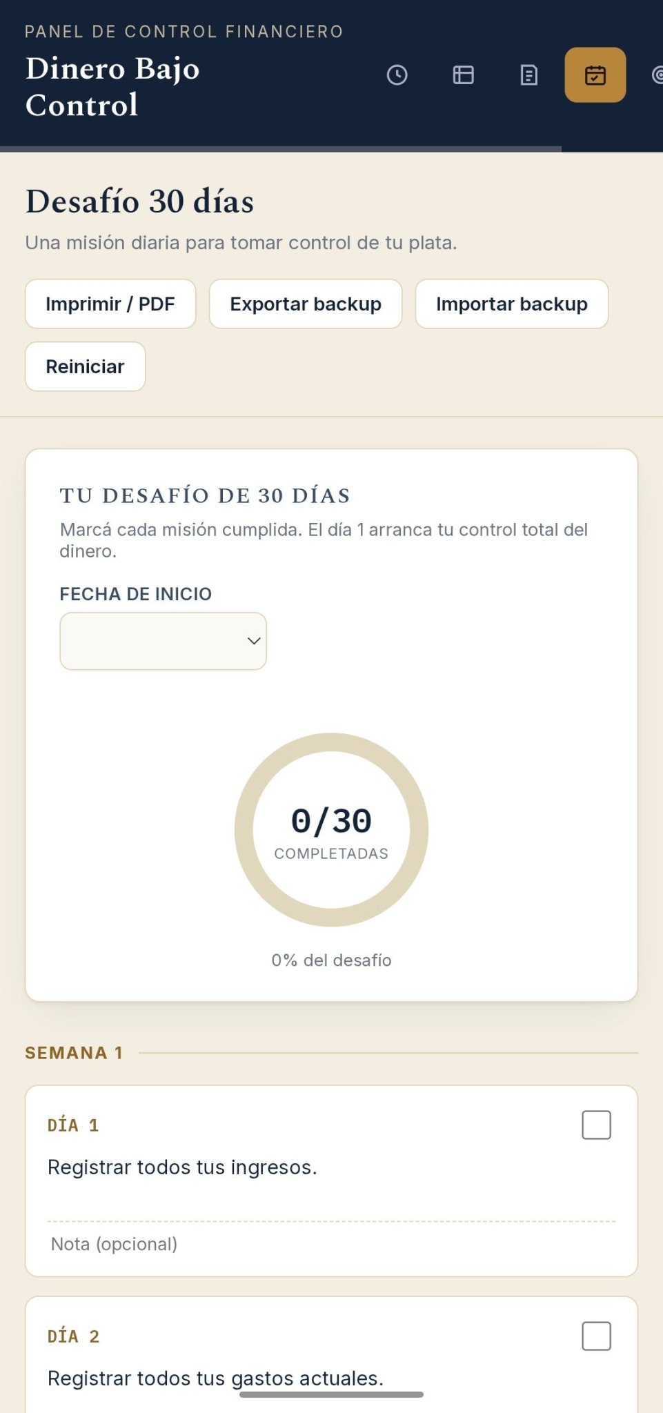 Dinero Bajo Control 30D — Panel Financiero Interactivo - Digitalventas