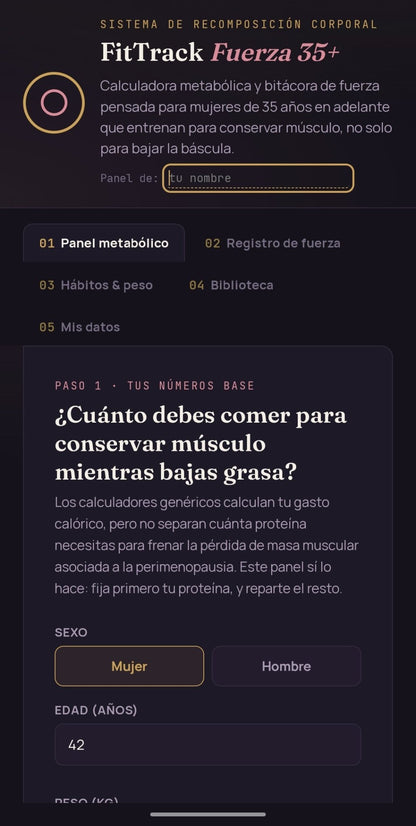 Panel Metabólico y de Entrenamiento para Mujeres 35+ | FitTrack Fuerza - Digitalventas