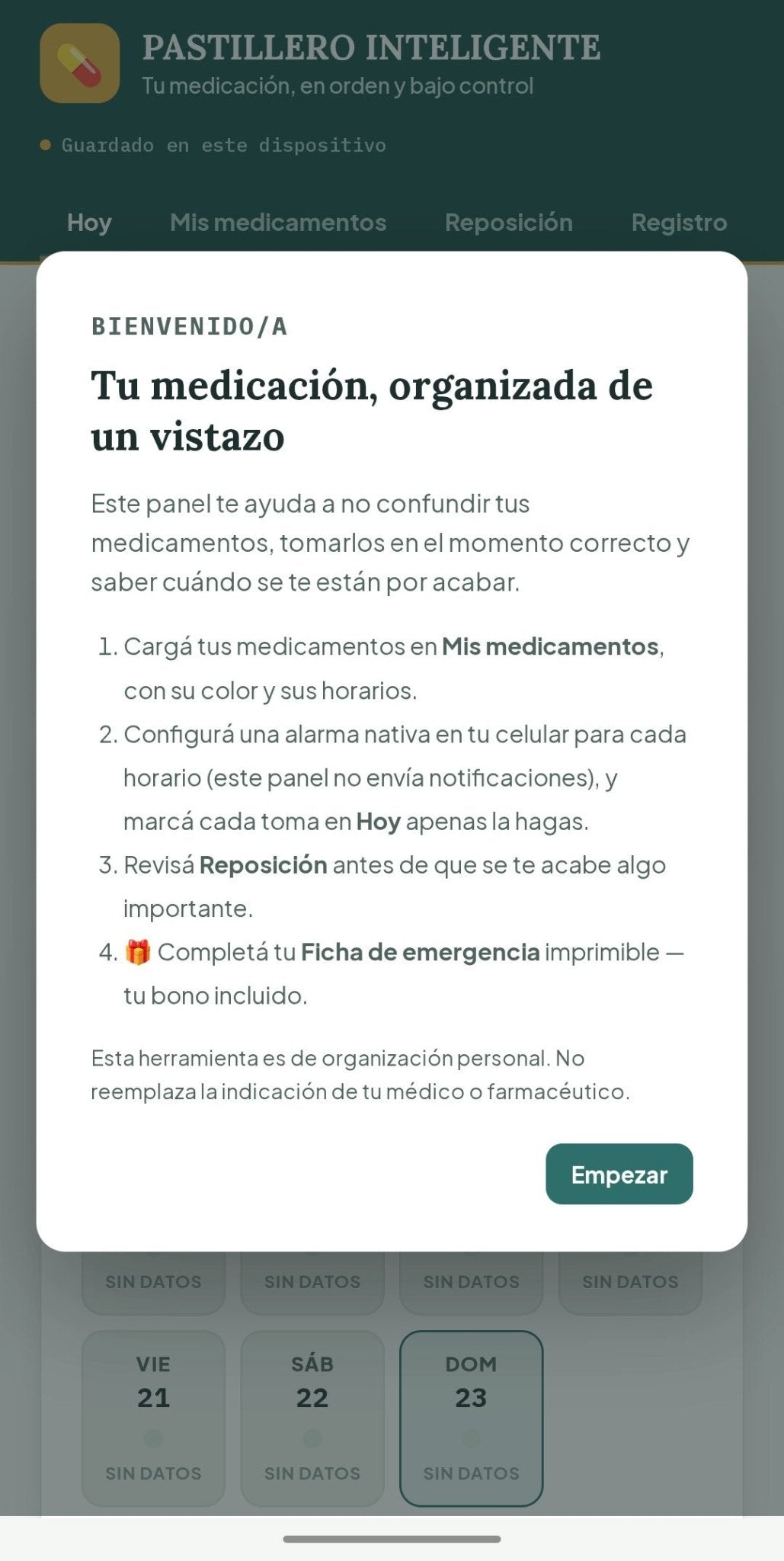 Pastillero Inteligente — Panel Digital de Medicación - Digitalventas